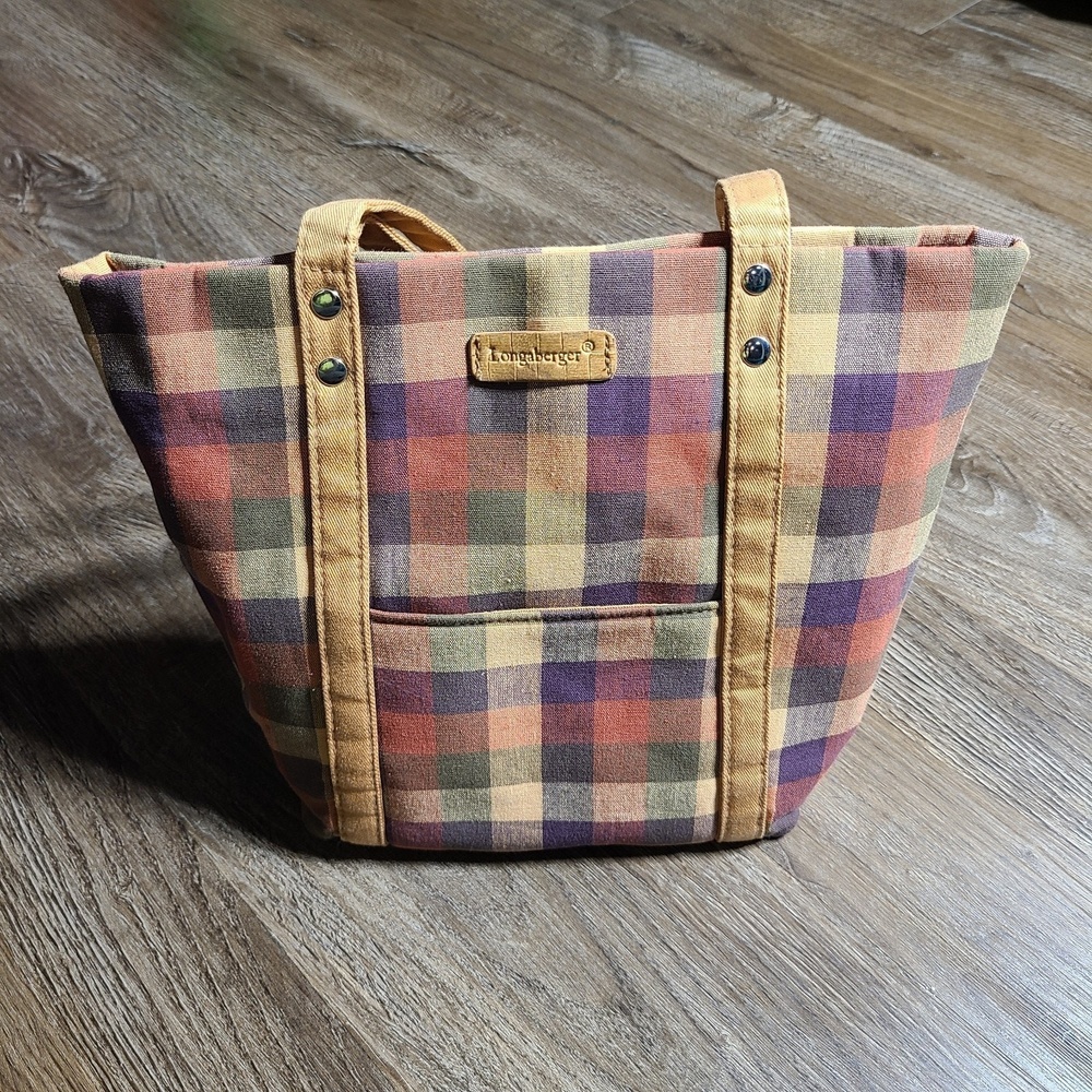 Longaberger Homestead Autumn‎ Plaid Tote Bag Purse Two Handles Snap Closure